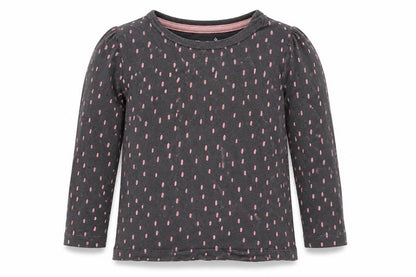 Front view of F&F girls’ grey polka dot jersey basic t-shirt, size 9-12, months