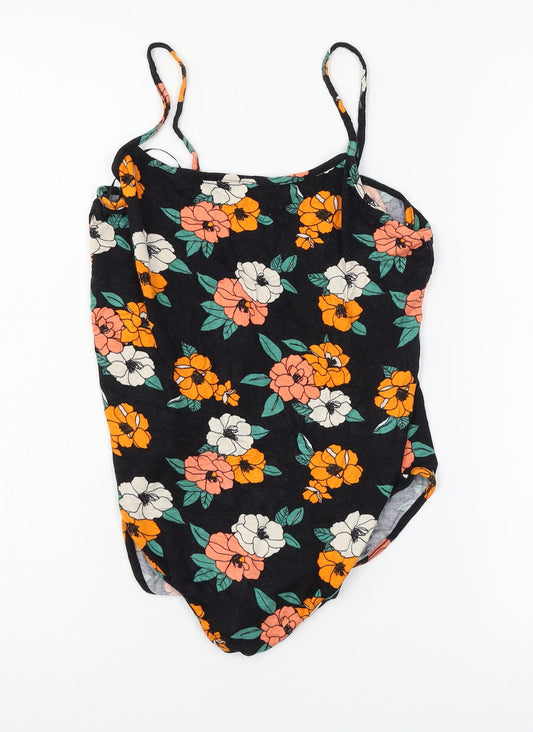 Primakr Womens Black Floral Jersey Bodysuit One-Piece Size 12