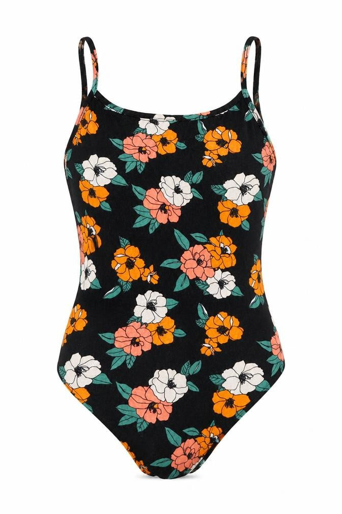 Primark Womens Black Floral Jersey Bodysuit One-Piece Size 12