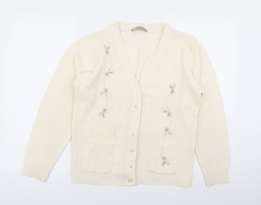 Akal Collection Womens Beige Floral  Cardigan Jumper Size S  - size s/m