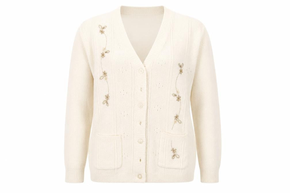 Akal Collection Womens Beige Floral  Cardigan Jumper Size S  - size s/m