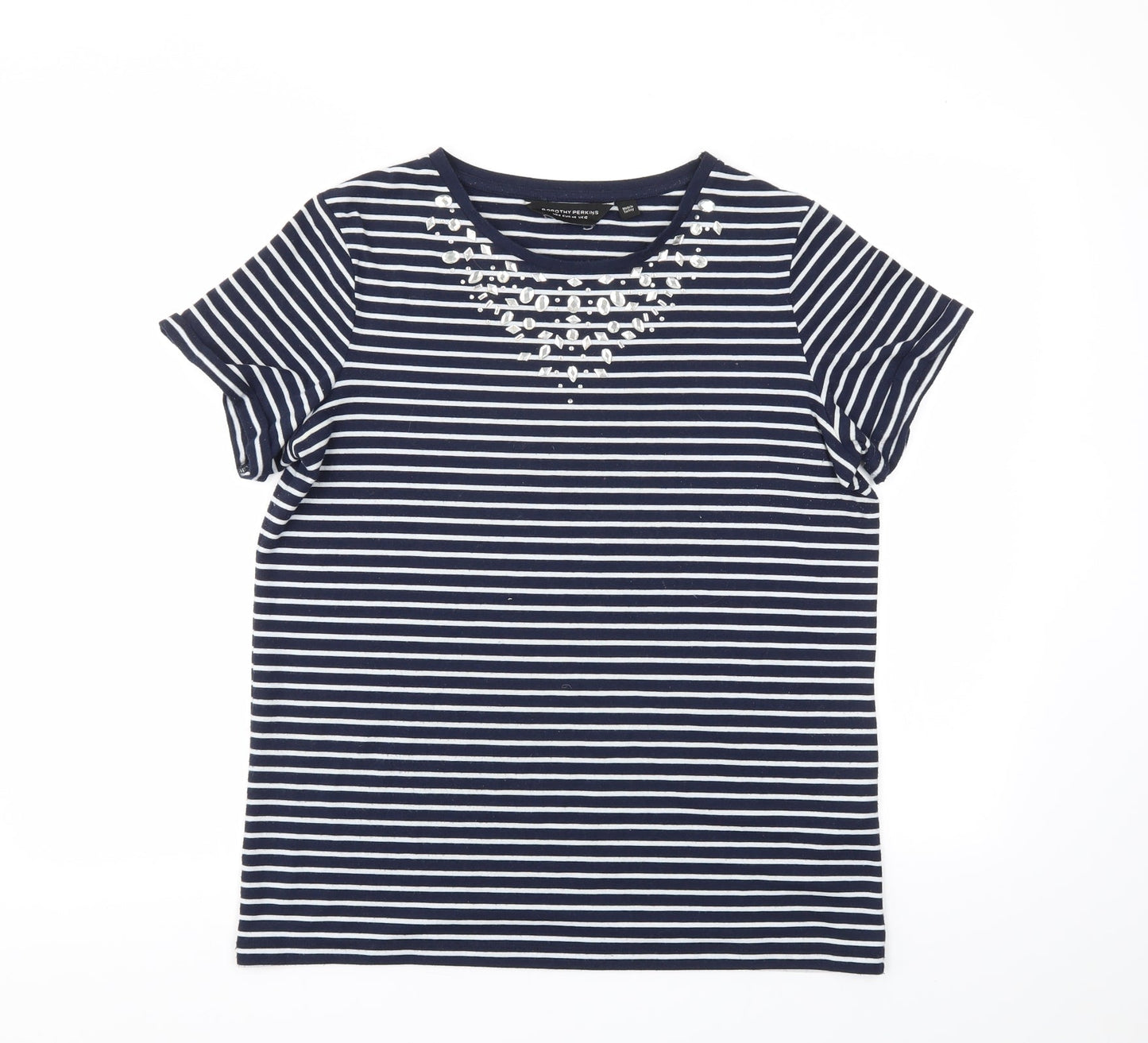 Dorothy Perkins Womens Blue Striped  Basic T-Shirt Size 12