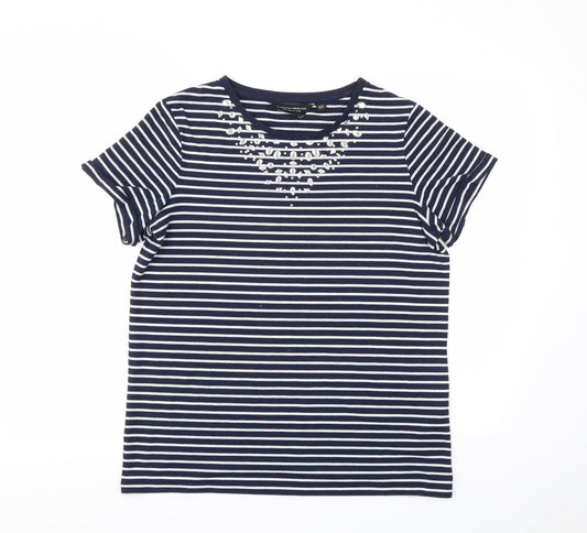 Dorothy Perkins Womens Blue Striped  Basic T-Shirt Size 12