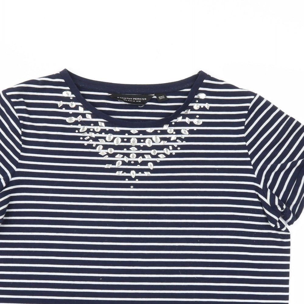 Dorothy Perkins Womens Blue Striped  Basic T-Shirt Size 12