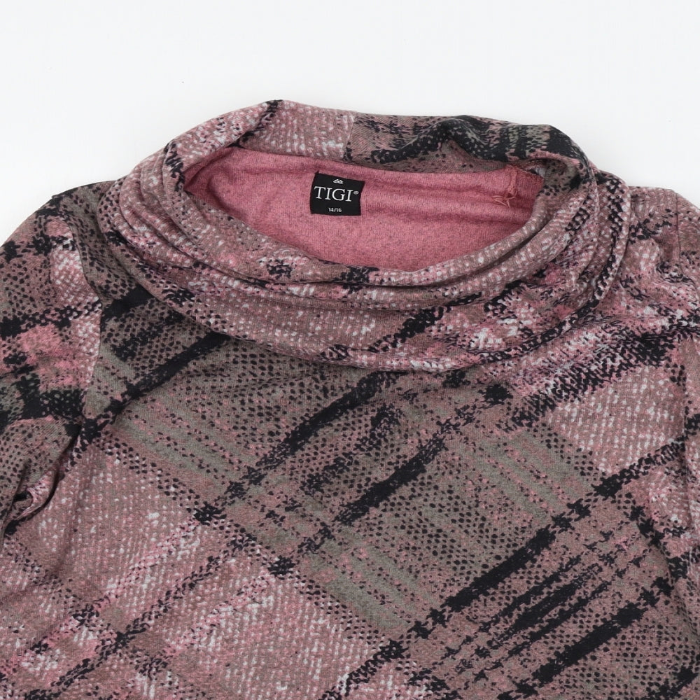 TIGGI Womens Pink Geometric  Pullover Jumper Size 14