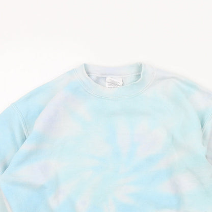 Preloved Gildan Girls Blue Colourblock  Pullover Jumper Size M - Detail