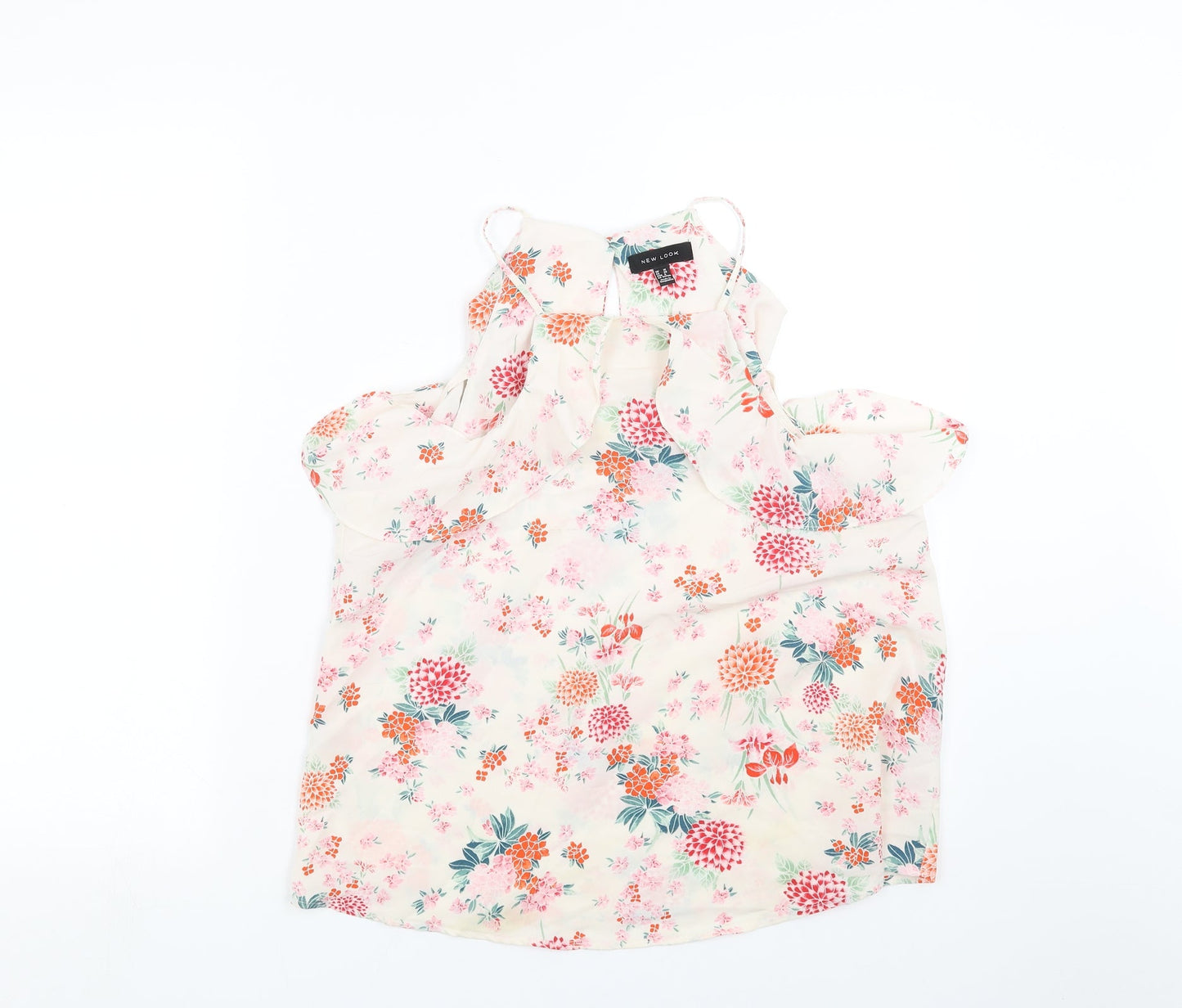 New Look Womens Ivory Floral  Basic Blouse Size 10  - cold Shoulder
