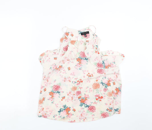 New Look Womens Ivory Floral  Basic Blouse Size 10  - cold Shoulder