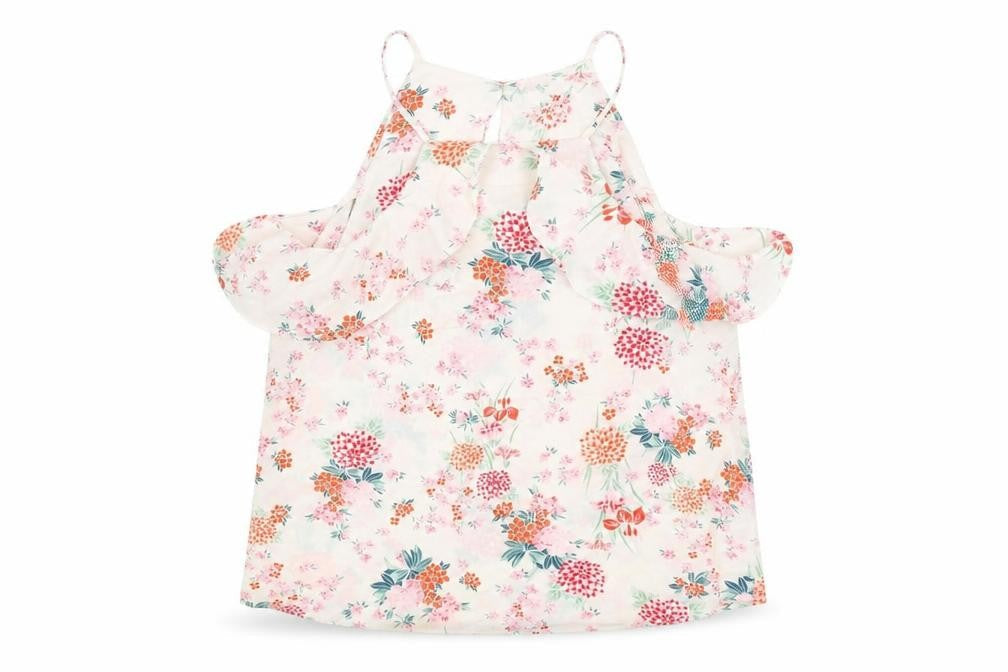 New Look Womens Ivory Floral  Basic Blouse Size 10  - cold Shoulder