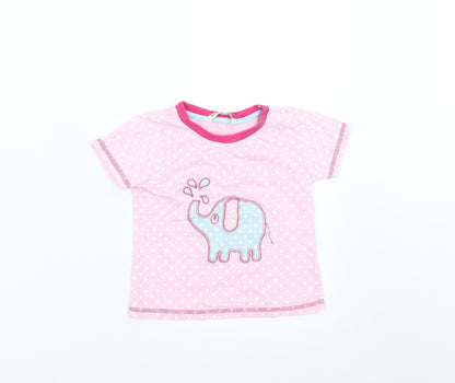 Additional front view of Animal Crazy girls’ pink polka dot basic t-shirt, size 2-3, years - elephant