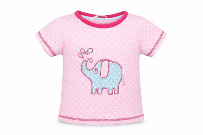Front view of Animal Crazy girls’ pink polka dot basic t-shirt, size 2-3, years - elephant