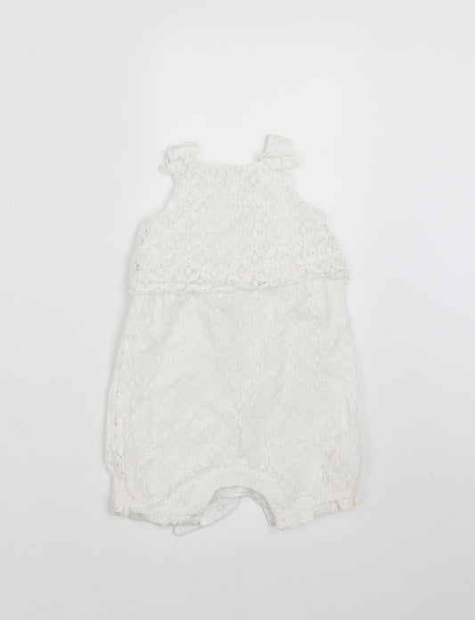 Mini Club Girls White Floral  Romper One-Piece Size 6-9 Months  - crochet detail