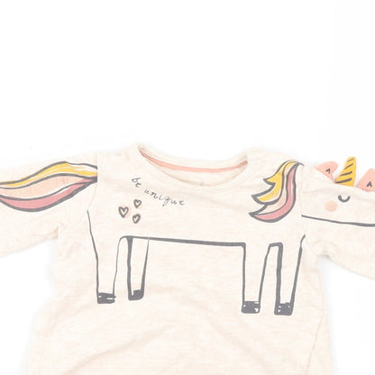 Close-up detail of F&F girls’ pink jumper, size 3-6, months
