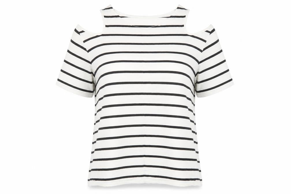 Topshop Womens White Striped  Basic T-Shirt Size 10