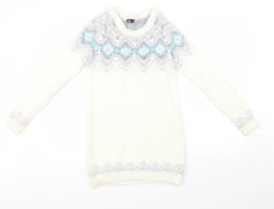 F&F Womens White Geometric  Pullover Sweatshirt Size 6