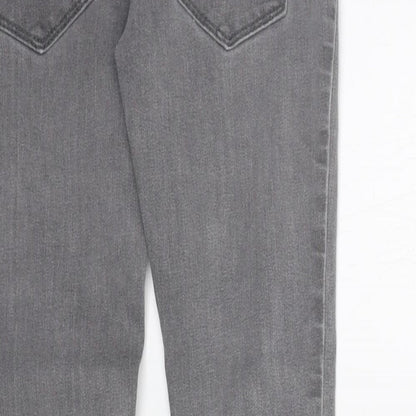 Brand and care label for Denim & Co. girls’ grey straight jeans, size 6-7, years - washable mark