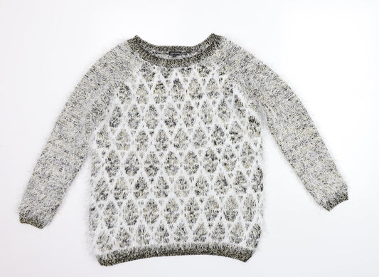 River Island Womens White Geometric  Pullover Jumper Size 12