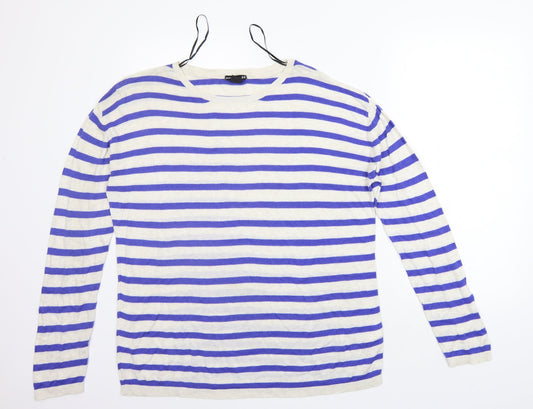 H&M Womens Blue Striped  Pullover Jumper Size M