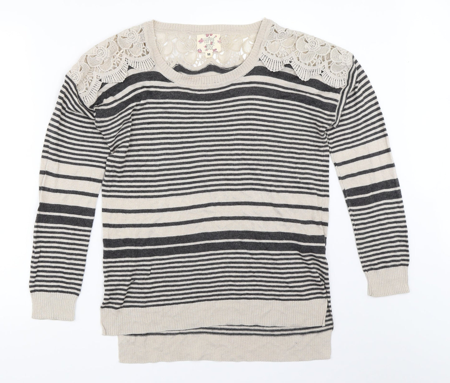 Hippie Rose Womens Beige Striped  Pullover Jumper Size M
