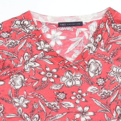Marks & Spencer Womens Red Floral  Pullover Jumper Size S