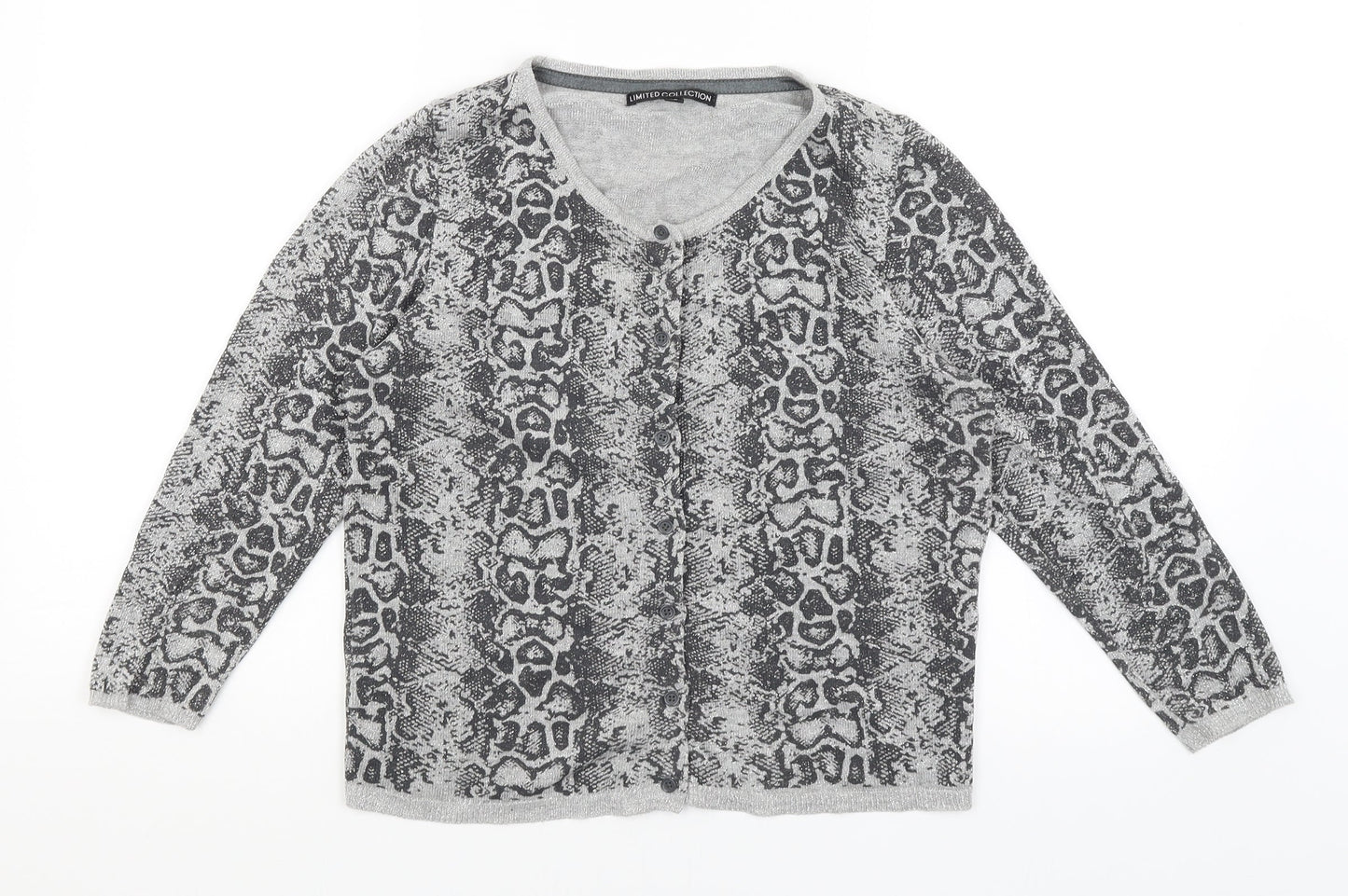 M&S Womens Silver Animal Print  Cardigan Jumper Size 12