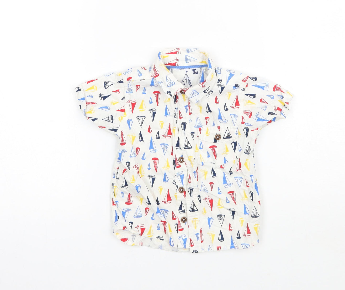 TU Boys White Geometric  Basic Button-Up Size 6-9 Months