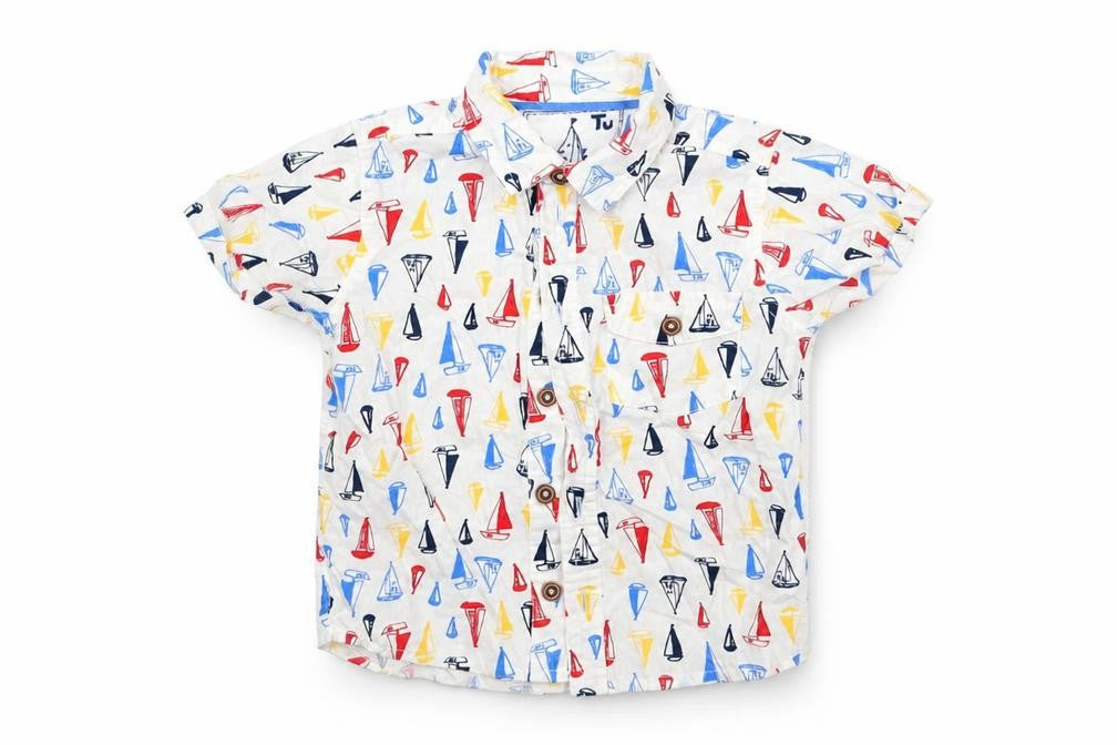 TU Boys White Geometric  Basic Button-Up Size 6-9 Months