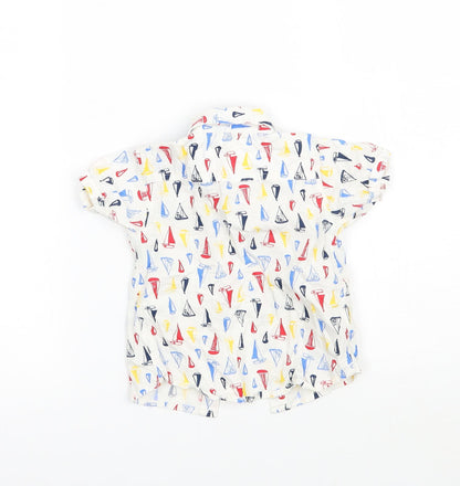 Back view of Tu boys’ white geometric basic button-up, size 6-9, months