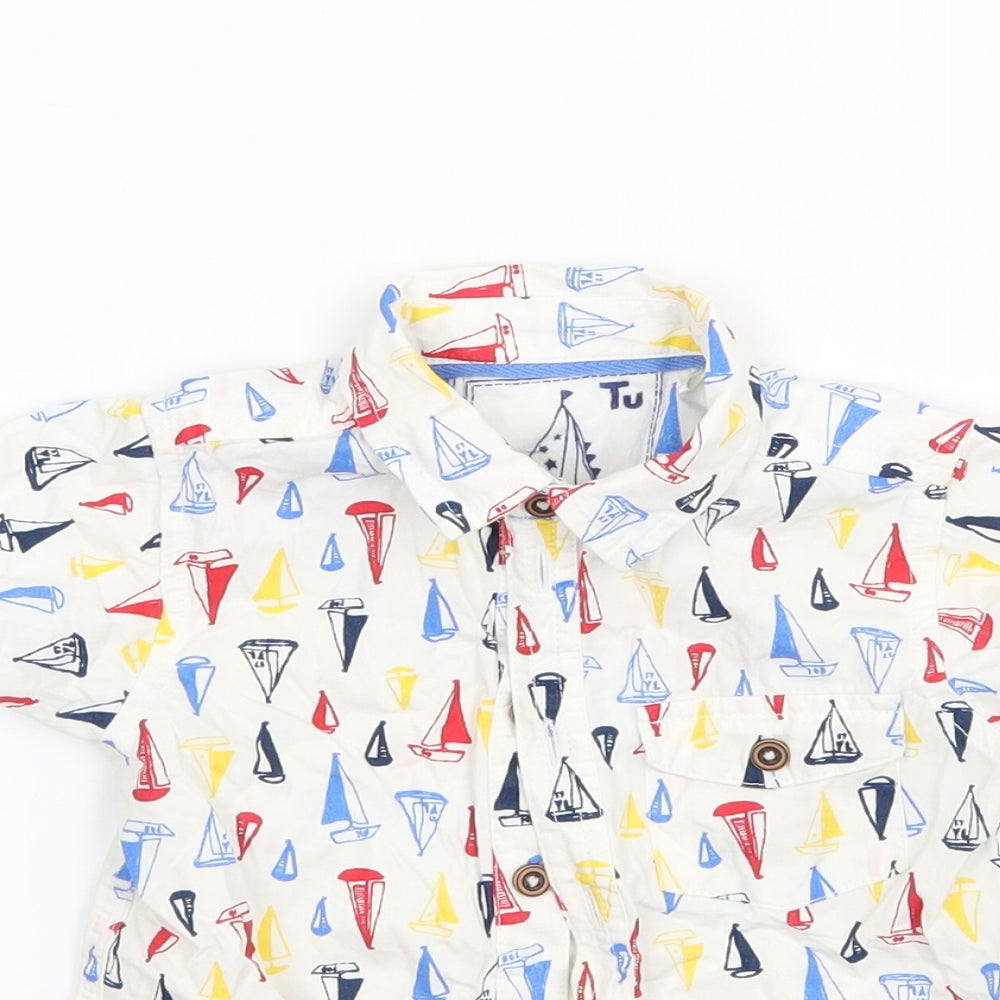 TU Boys White Geometric  Basic Button-Up Size 6-9 Months