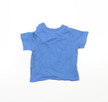 Back view of John Lewis boys’ blue basic t-shirt, size 3-6, months