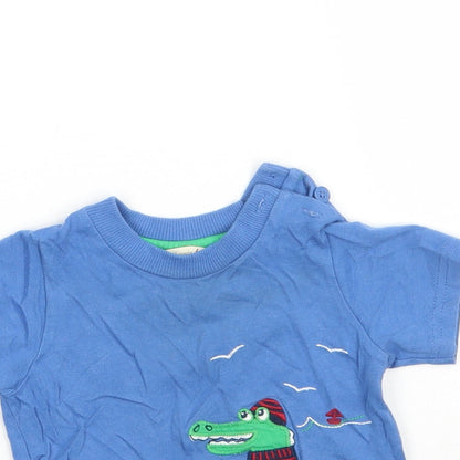 Close-up detail of John Lewis boys’ blue basic t-shirt, size 3-6, months
