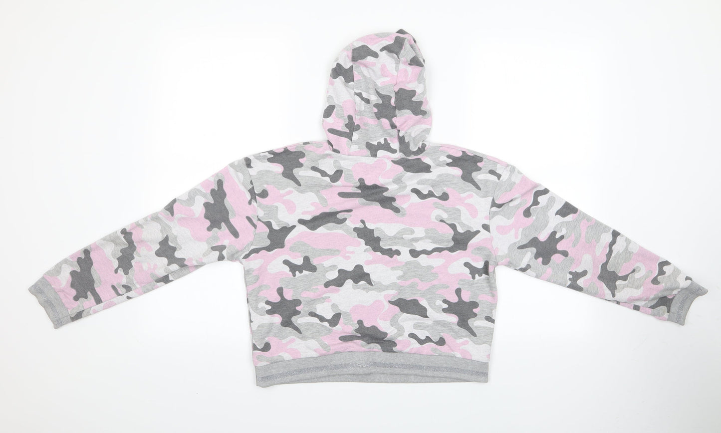 PEP & CO Girls Multicoloured Geometric  Pullover Hoodie Size 12-13 Years  - Pink, Grey and Glitter ribb