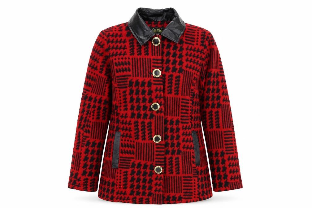 Bob Mackie Womens Red Houndstooth  Jacket  Size XS