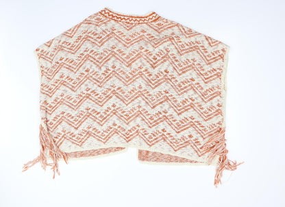 Next Womens Orange Geometric Knit Cape Jumper Size M
