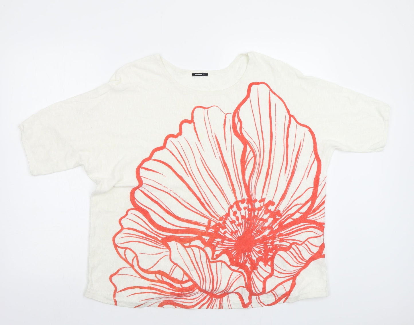 Roman Womens White Floral  Basic Blouse Size 12