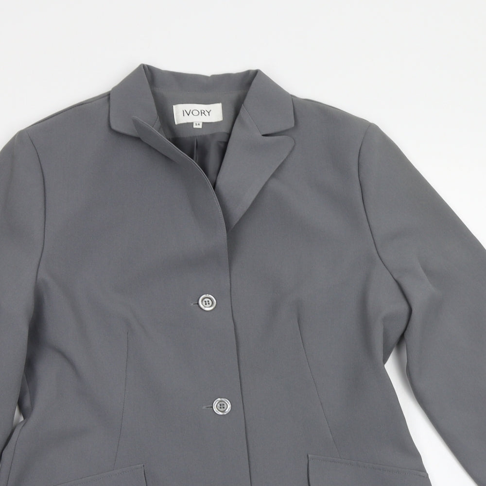 Ivory Womens Grey   Overcoat Blazer Size 14