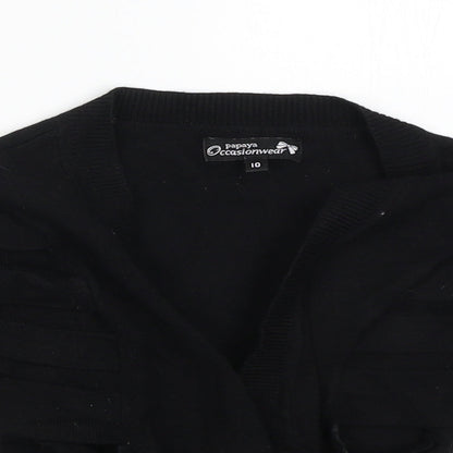 Close-up detail of Papaya women’s black cardigan jumper, size UK 10