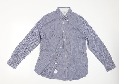 Thomas Hayes Mens Blue Check   Button-Up Size L