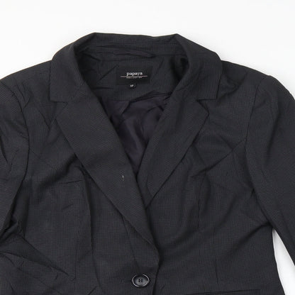 Close-up detail of Papaya women’s grey check jacket suit jacket, size UK 12