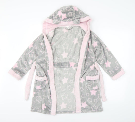 Preworn Girls Grey Geometric   Robe Size 10 Years