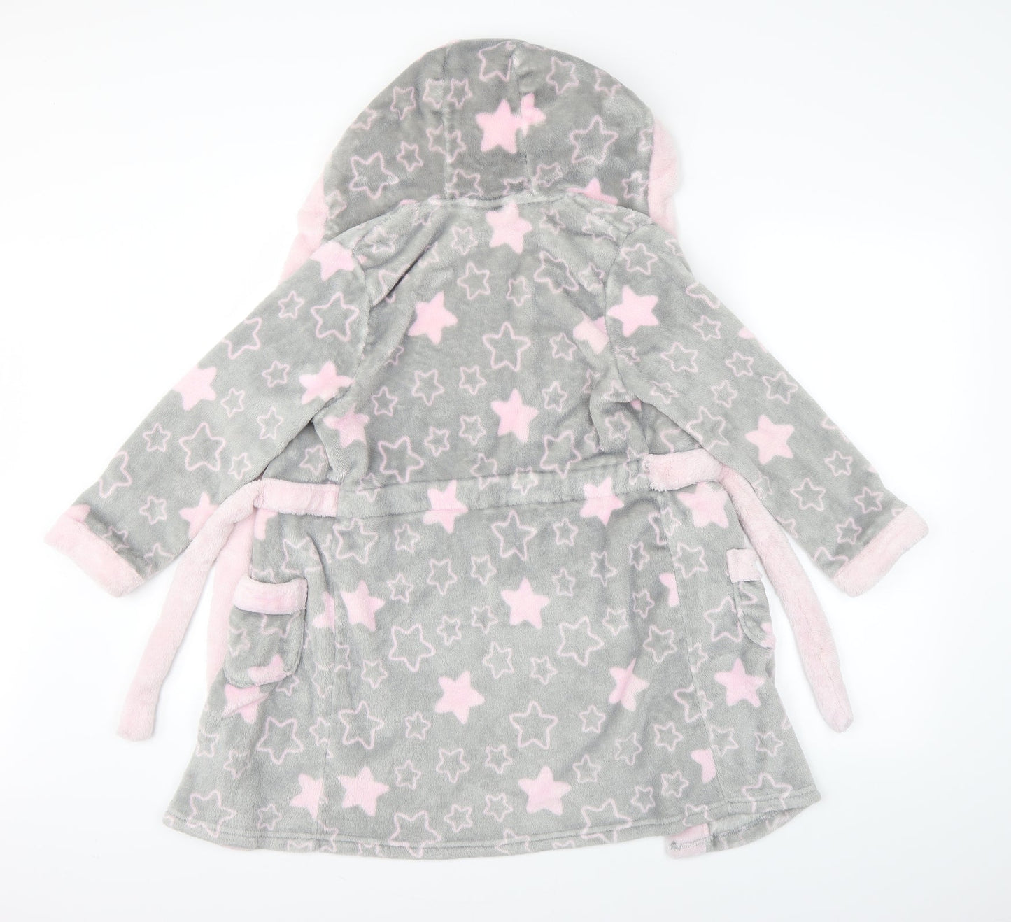 Preworn Girls Grey Geometric   Robe Size 10 Years