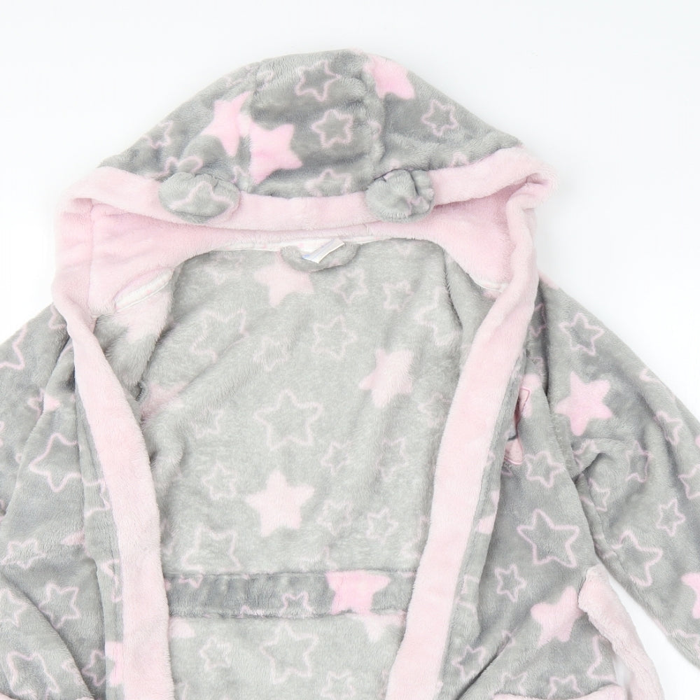 Preworn Girls Grey Geometric   Robe Size 10 Years