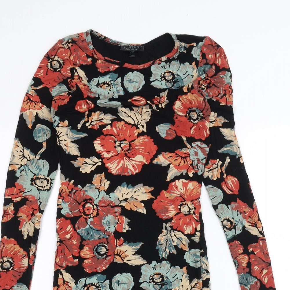 Topshop Womens Black Floral  T-Shirt Dress  Size 6