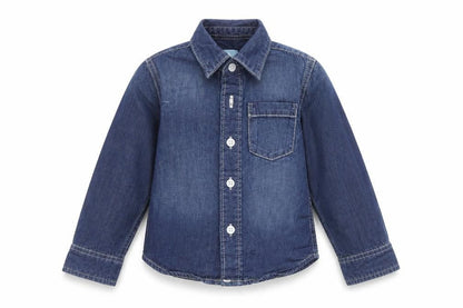 Front view of Gap girls’ blue denim jacket, size 3, years