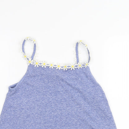 Close-up detail of Matalan girls’ blue basic t-shirt, size 11, years