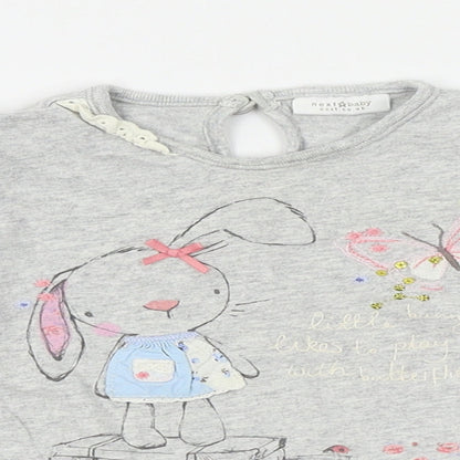 Close-up detail of Next girls’ grey basic blouse, size 6-9, months