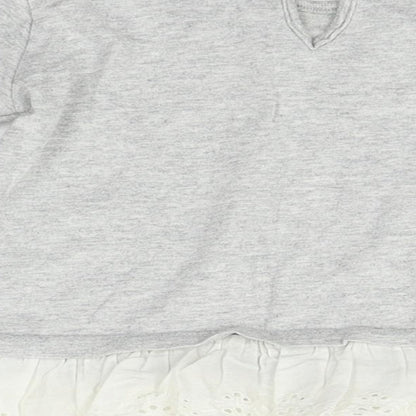 Brand and care label for Next girls’ grey basic blouse, size 6-9, months