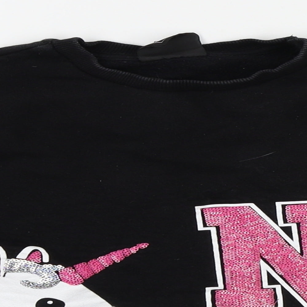 Preworn Girls Black   Pullover Sweatshirt Size 10-11 Years  - cropped, unicorns