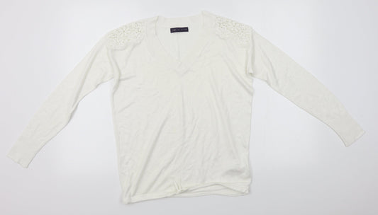 M&S Womens White   Pullover Jumper Size S