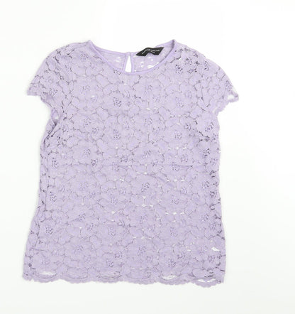 Preloved Dorothy Perkins Womens Purple Floral  Basic Blouse Size 8 - Front